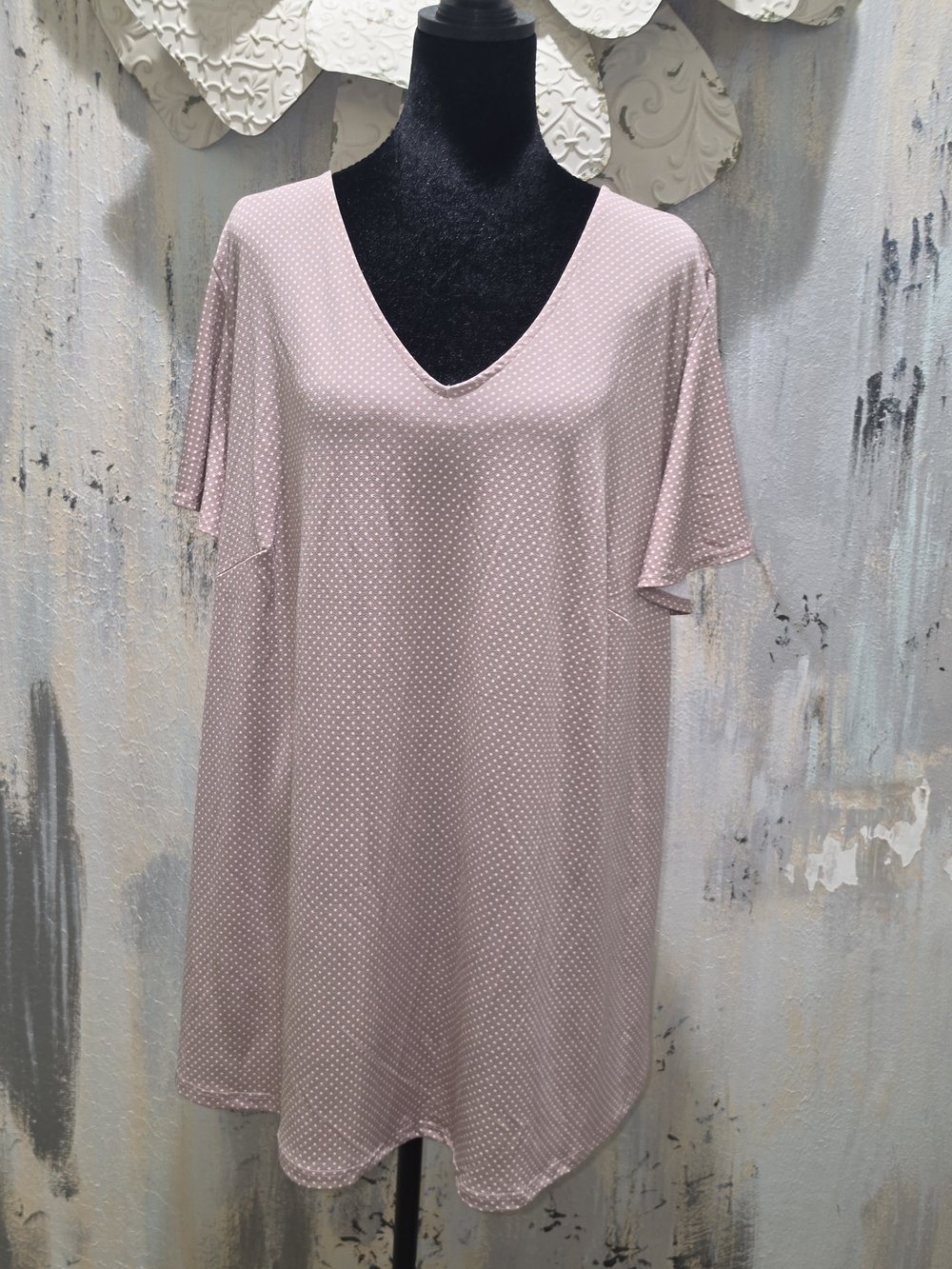 Adrianna Papell Blush Dot V-Neck Flutter Sleeve Tunic Size 2X
